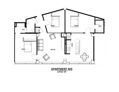 A black and white floor plan of apartment 403 with a total area of 1450 square feet.